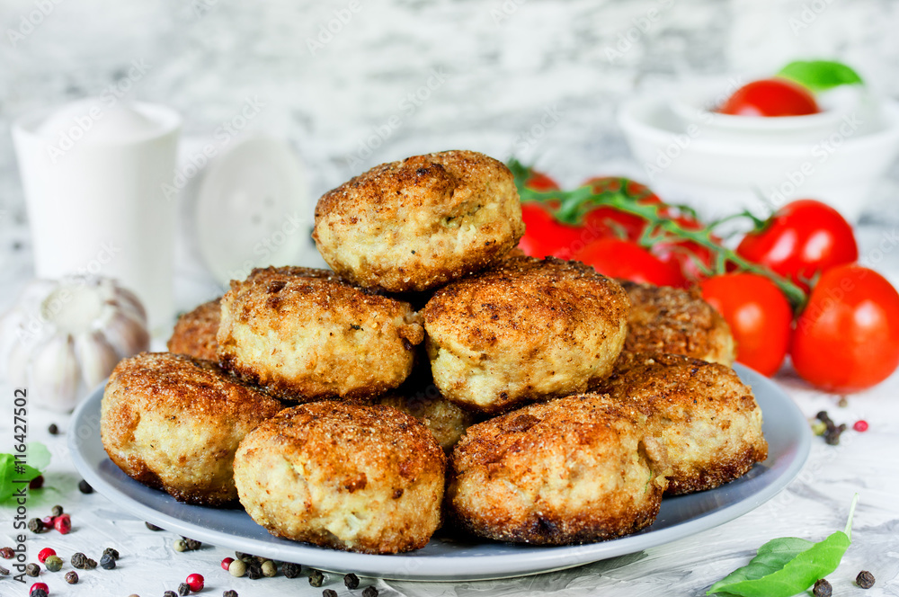 Delicious homemade cutlets with crispy crust of bread crumbs Delicious homemade cutlets with crispy crust of bread crumbs