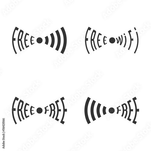 Free Wi-Fi Icon Set. Wireless Internet Area Sign. WiFi Zone Symb