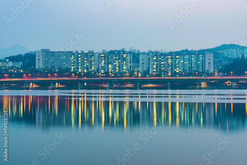 Apartment buildings along a river