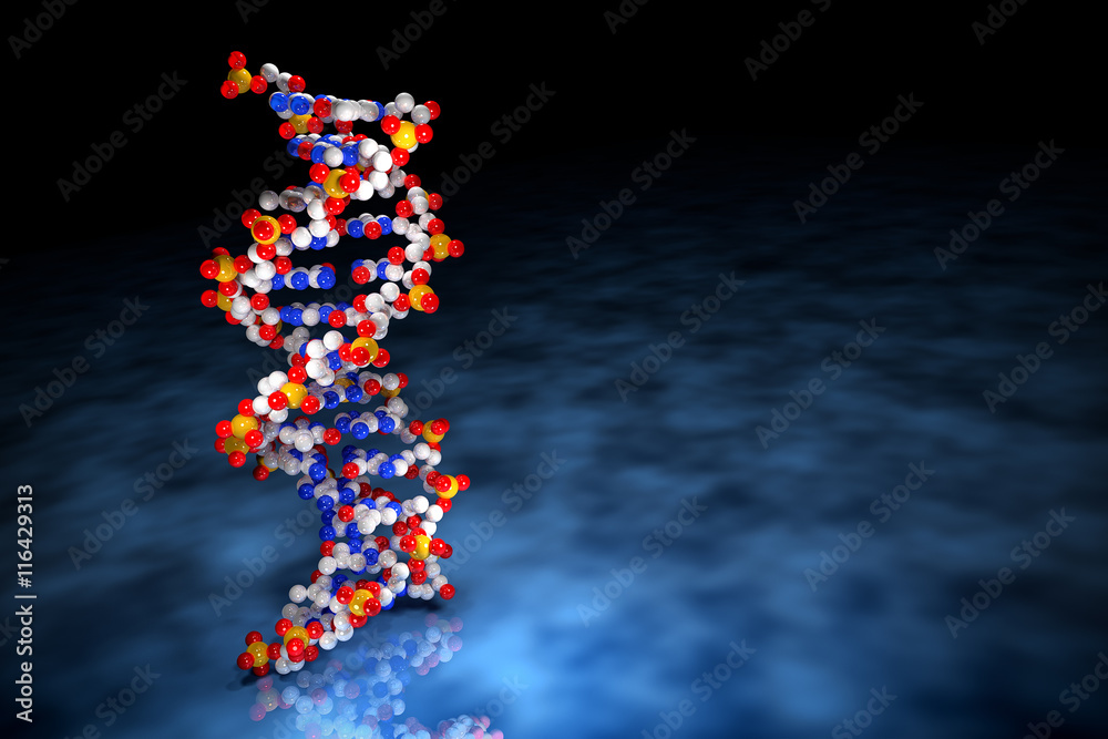 3D Rendering of Single DNA Molecule on Blue Surface