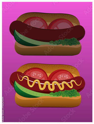 Hot Dog With Mustard / Two views of the same hot dog.