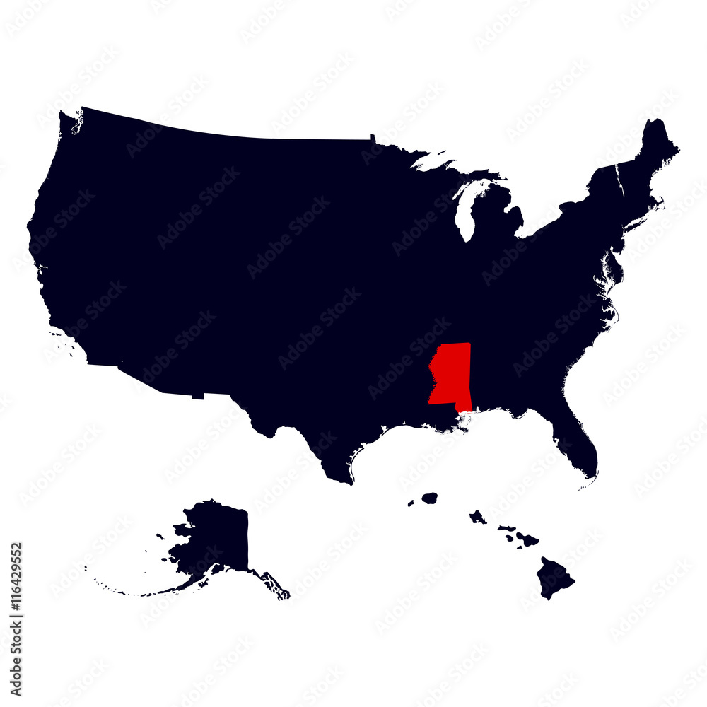Mississippi State in the United States map Mississippi State in the United States map