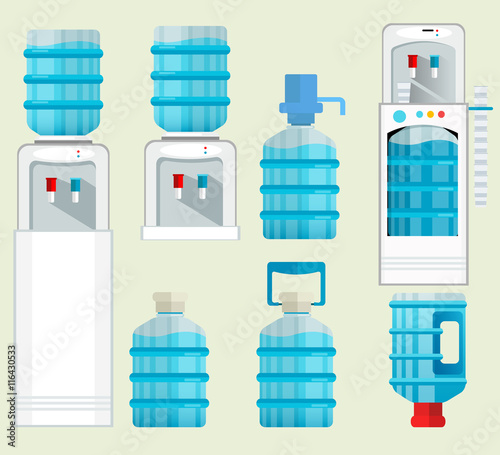 Vector icons of water cooler appliance.