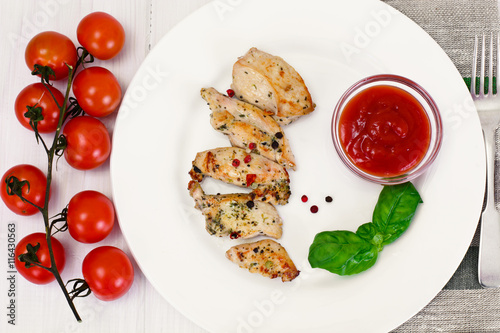 Grilled Chicken Fillet with Pepper, Basil and Tomato