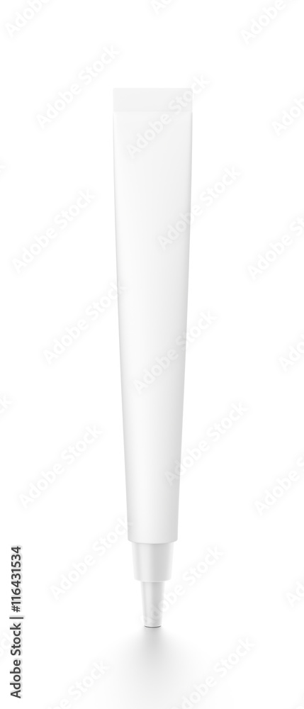 White vertical cosmetic cream tube from front angle. White vertical cosmetic cream tube from front angle.