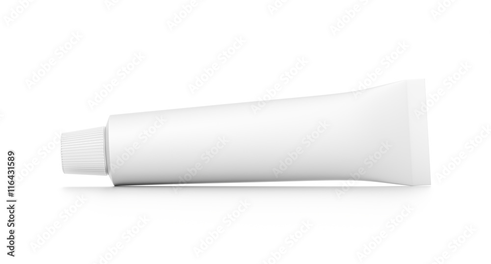 White horizontal cosmetic cream tube from front angle. White horizontal cosmetic cream tube from front angle.