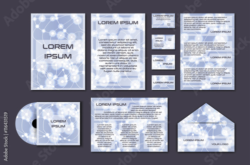 Corporate template set with glowing abstract layout. Vector company style for brandbook and guideline.