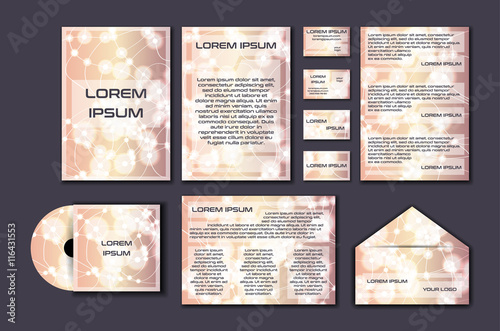 Corporate template set with glowing abstract layout. Vector company style for brandbook and guideline.