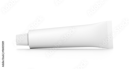 White horizontal cosmetic cream tube from front angle.