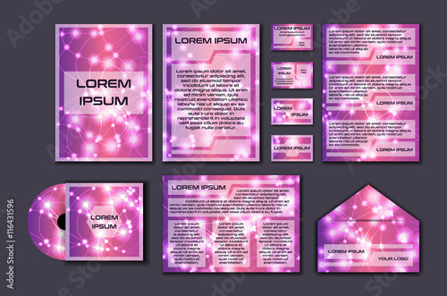 Corporate template set with glowing abstract layout. Vector company style for brandbook and guideline.