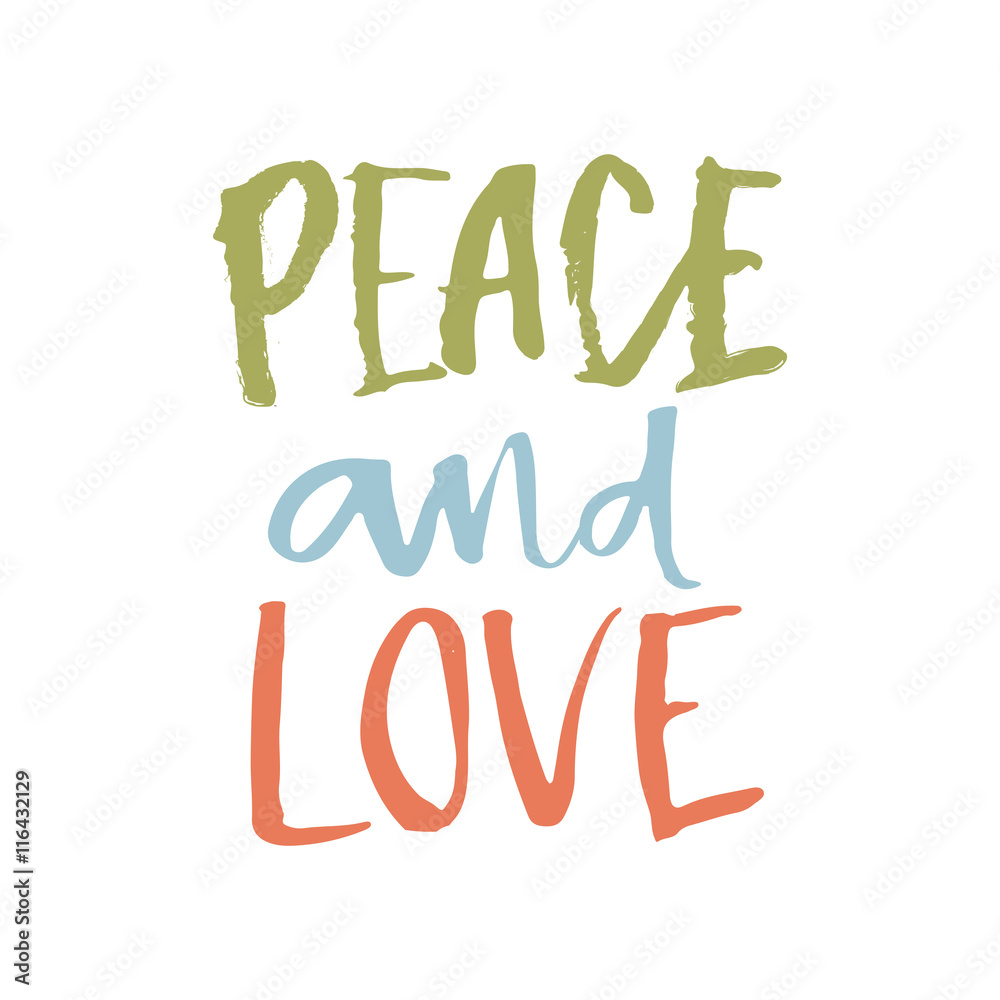 Peace and Love handwriting lettering.