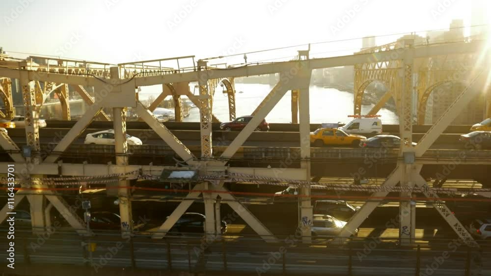 commuters driving over bridge at sunset sky. transportation background commuters driving over bridge at sunset sky. transportation background