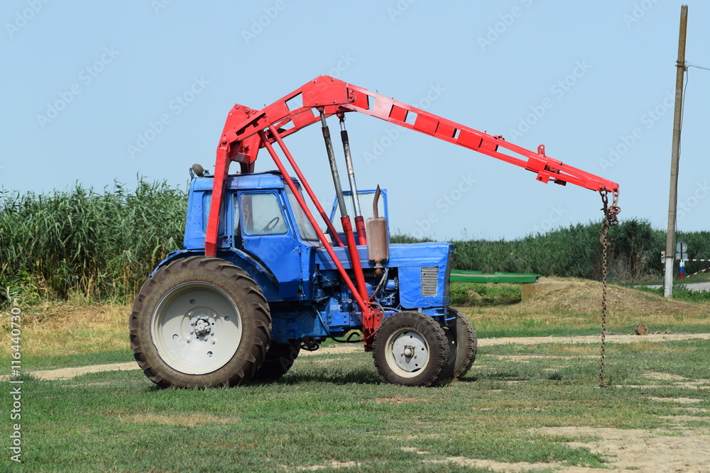 Tractor, standing in a row. Agricultural machinery. Tractor, standing in a row. Agricultural machinery.