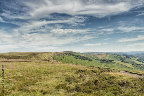 Magnificent landscape of rock formations and moorland at Stanage Edge in the Peak District in Derbyshire  a stunning area of great natural beauty covering 555 square miles across central England