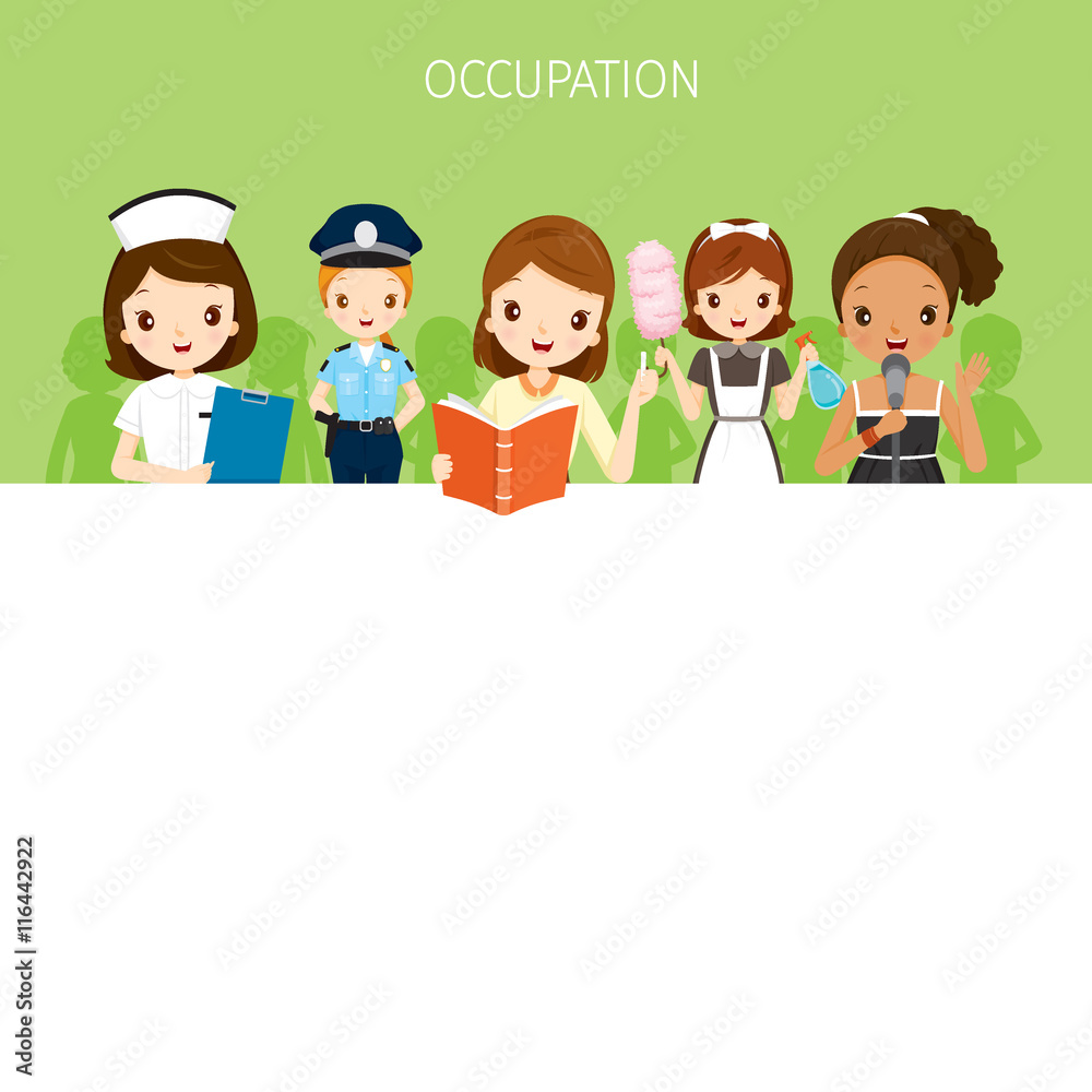 Woman, People With Different Occupations Set On Banner, Profession, Avatar, Worker, Job, Duty Woman, People With Different Occupations Set On Banner, Profession, Avatar, Worker, Job, Duty