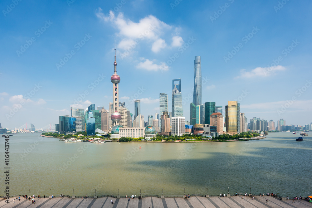 Shanghai skyline in Lujiazui Pudong business center district at