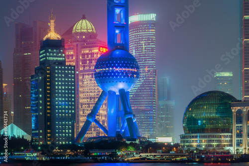 Shanghai oriental pearl tower in night at Shanghai, China.