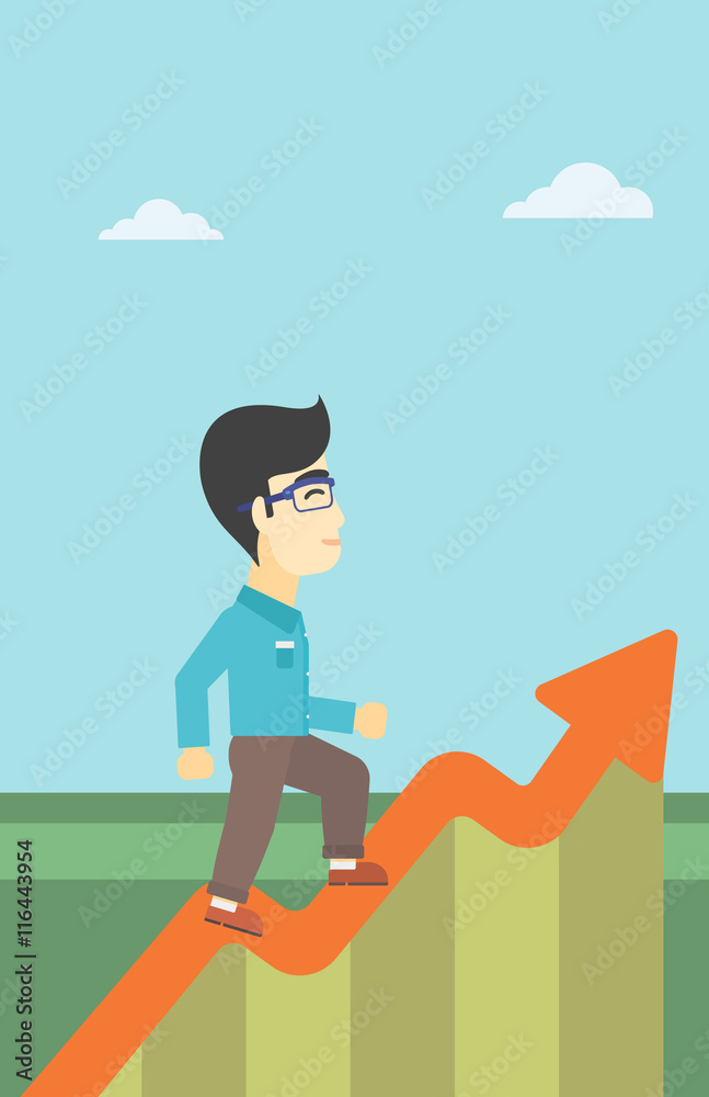 Obraz premium Businessman running along the growth graph.