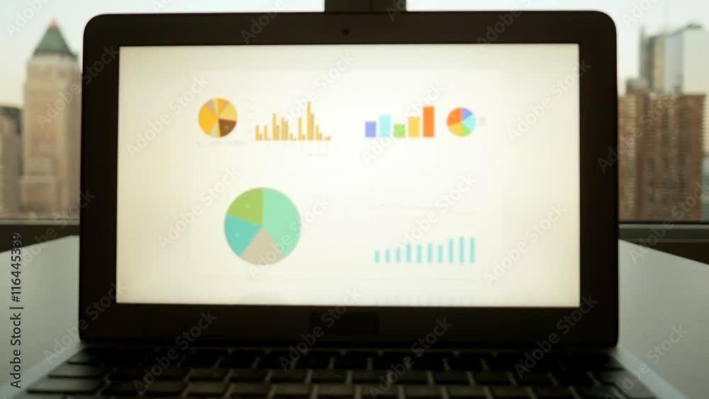 analyzing charts and diagrams on laptop computer screen. financial business desk analyzing charts and diagrams on laptop computer screen. financial business desk
