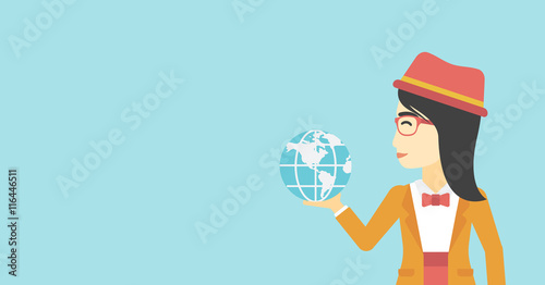 Business woman holding Earth globe.