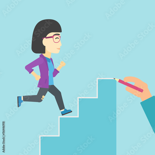 Businesswoman running upstairs vector illustration