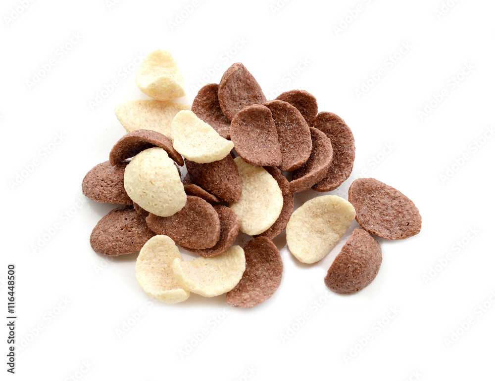 cereals chocolate and milk isolated on white