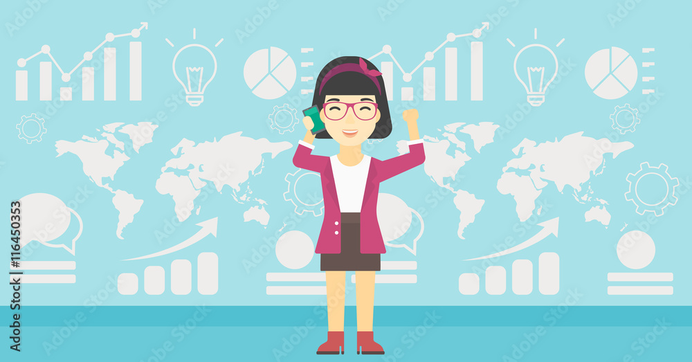 Businesswoman celebrating business success.