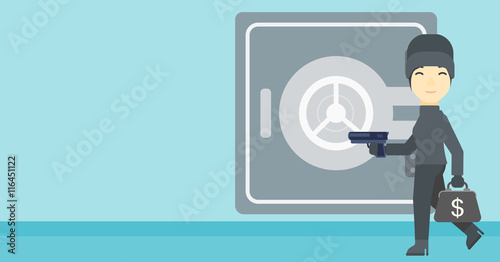 Burglar with gun near safe vector illustration.