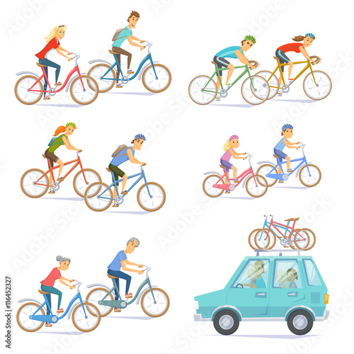 Cyclists on bikes set