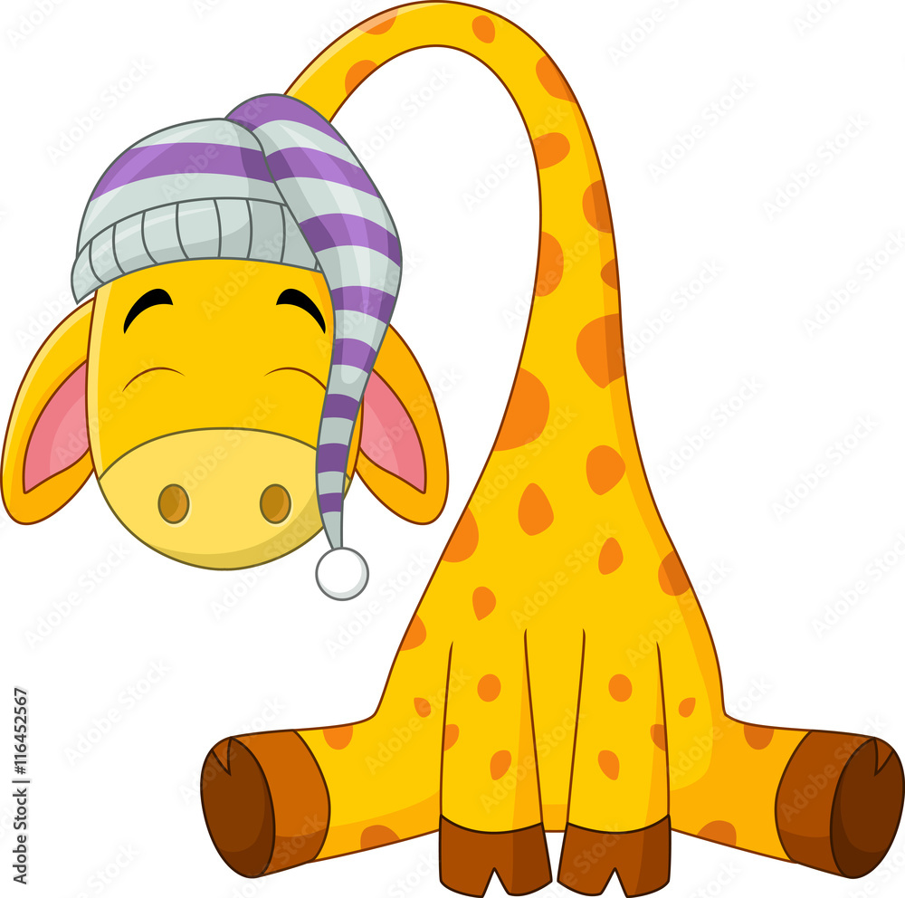 Naklejka premium Cartoon sleeping giraffe cartoon