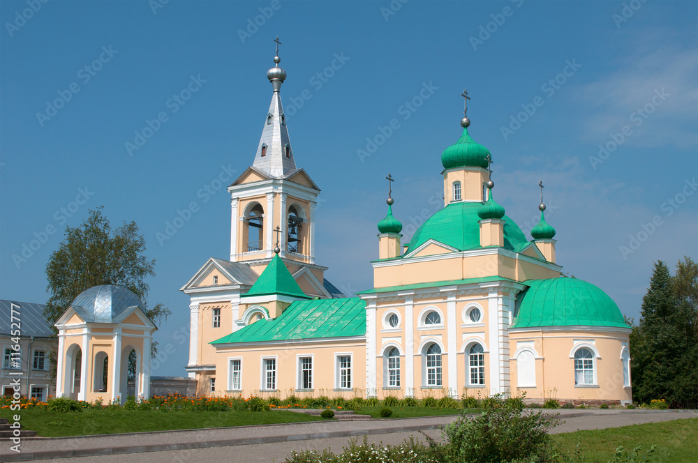 View on the Church of the entry of the Theotokos into the Temple in the monastery of the village Oyat in Leningrad region, Russia