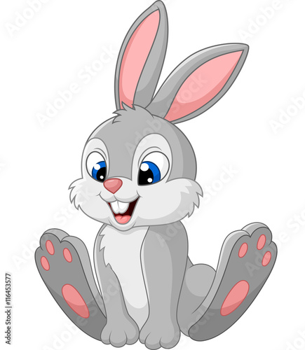 Fényképezés Happy bunny cartoon isolated on white background