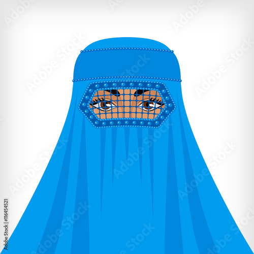 Muslim woman in blue burqa