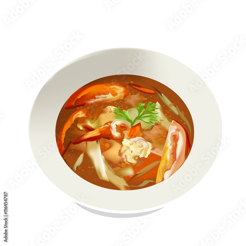 Thai hot and spicy soup seafood with shrimp or Tom Yum 