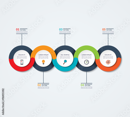 Abstract infographic template. Business concept with 5 options, steps, parts, circles. Vector banner for timeline infographics, workflow layout, diagram chart, annual report, presentation, web design