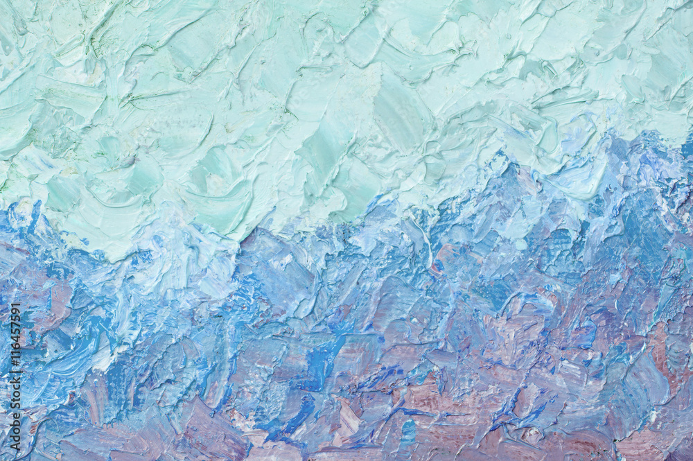 Light blue oil painting background. Palette knife paint texture. 