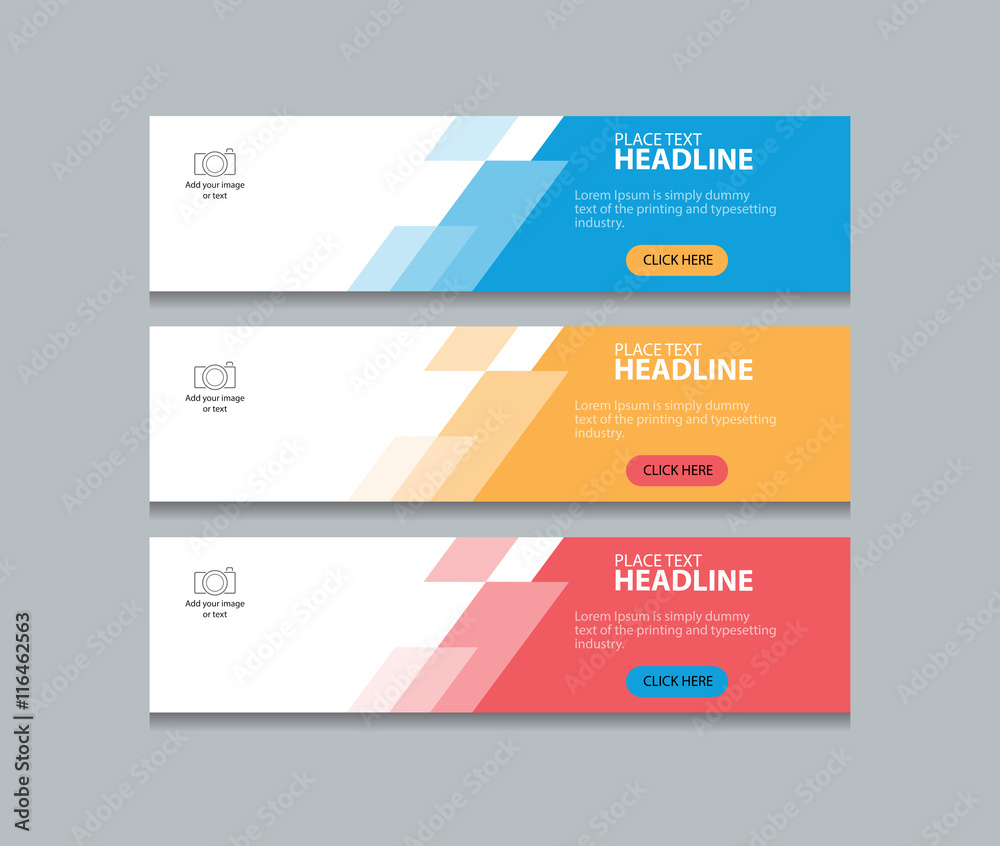 three color abstract web banner design template 