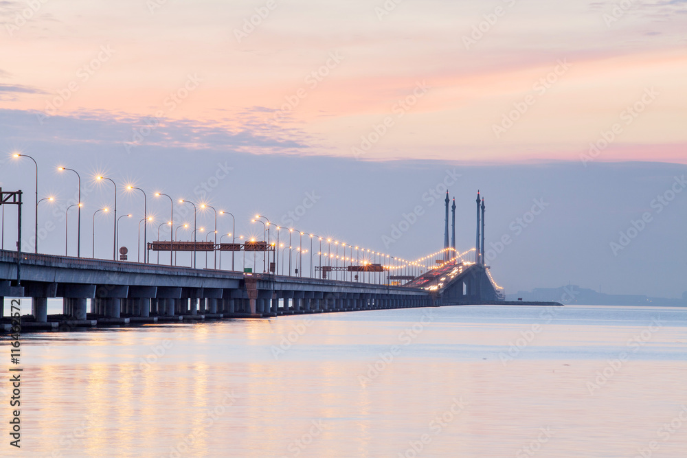 Fototapeta premium Penang Bridge view during sunrise, George Town Penang, Malaysia