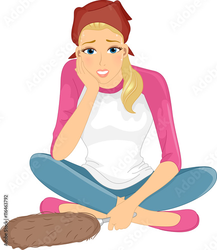 Girl Tired Cleaning Duster