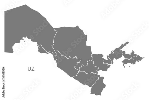 Uzbekistan provinces Map grey photo