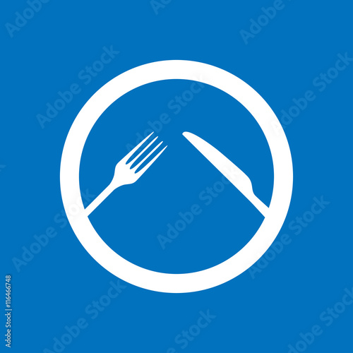 Icono plano cubiertos en circulo sobre fondo azul