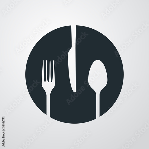 Icono plano cubiertos en circulo sobre fondo degradado