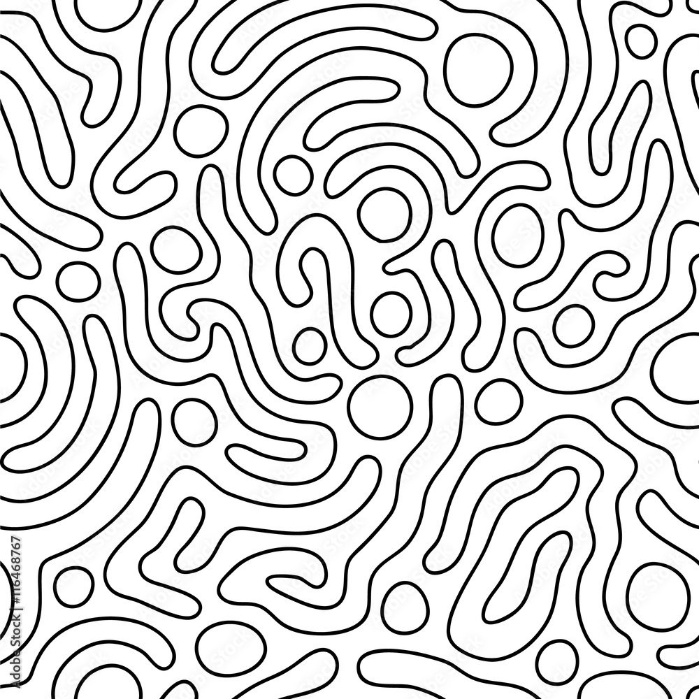 Curved lines and circles seamless pattern.