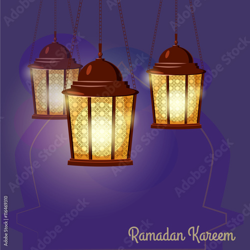 Ramadan Kareem Greetings Intricate Arabic lamps, vector illustration