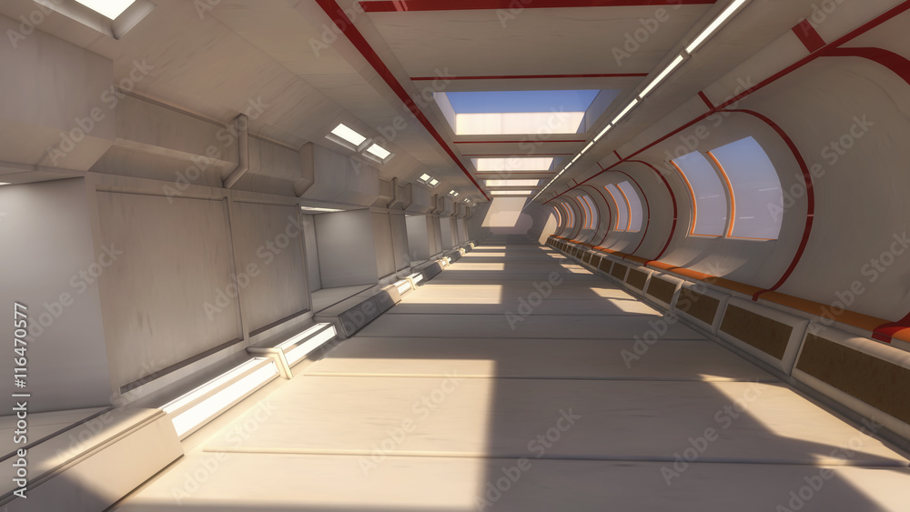 Futuristic hallway. Interior concept design