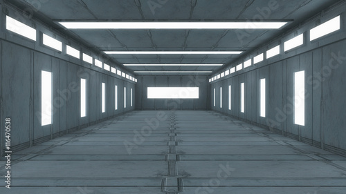 Futuristic hallway. Interior concept design