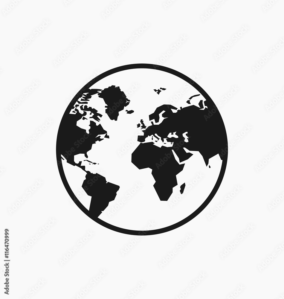 Earth icon / sign in flat style isolated. Earth globe symbol.