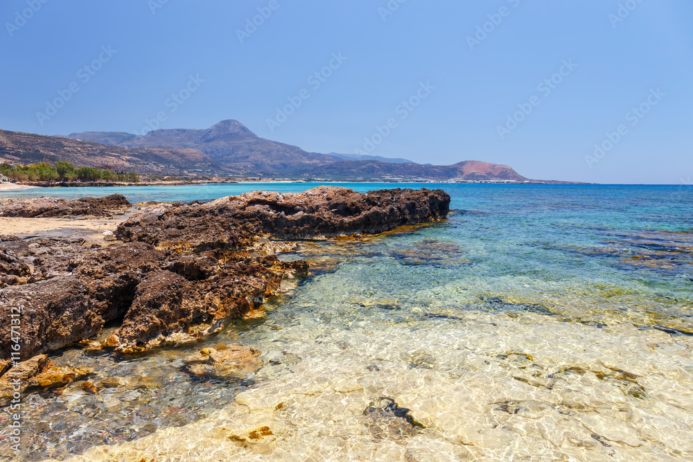 View of the beautiful Falasarna beach on Crete, Greece