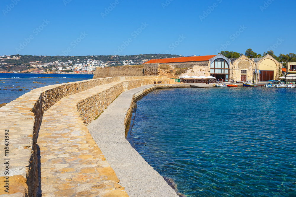 Fototapeta premium View of the old port and Lighthouse in Chania, Crete, Greece