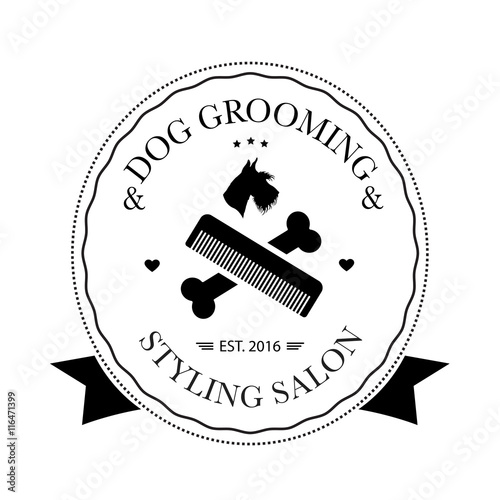 Logo for dog hair salon, dog styling and grooming shop, store for pets. Vector illustration